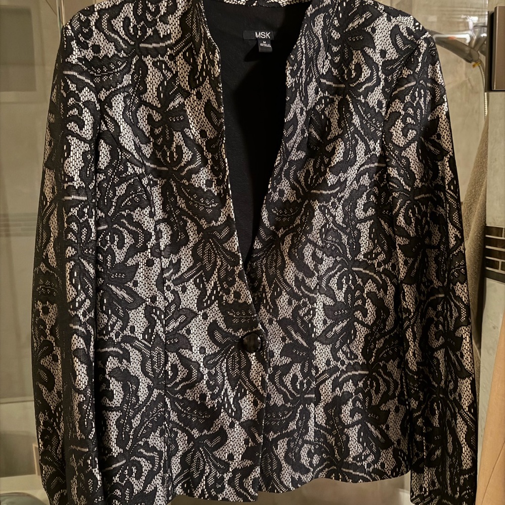 MSK Women's Black and White Lace Blazer